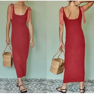 Summersalt Popeline gerippt Tie Schulter Schleife ärmellos Maxikleid Medium NEU - Bild 1 von 9