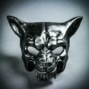 Máscara de criatura de lobo canino negro plateado Halloween máscara de mascarada de animales metálicos - Imagen 1 de 4