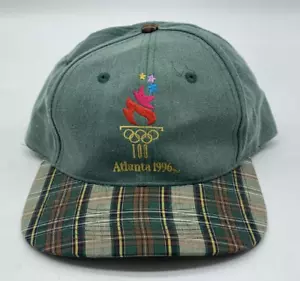 Cappello regolabile nuovo con etichette vintage verde foresta 1996 Atlanta Olimpiadi logo plaid Bill - Foto 1 di 12