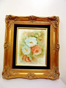 ORIGINAL GEMÄLDE ROSEN AUF PORZELLAN SIGNIERT VIOLA ULBERG '88 SCHÖNER RAHMEN - Bild 1 von 7
