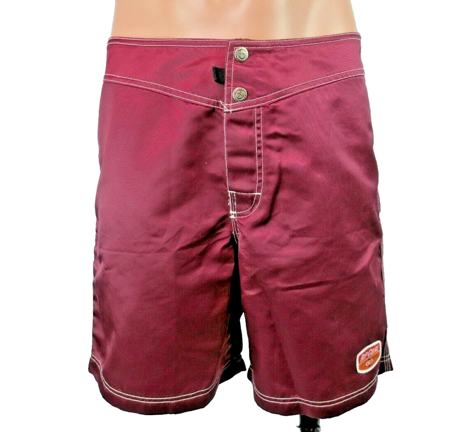 VTG 90s Rip Curl Snap Maroon Shiny Wet Look Swim Trunks 30 RETRO Surf Boardshort - Image 1 of 4