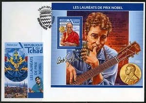CHAD 2017 NOBEL PRIZE WINNERS DALAI LAMA & BOB DYLAN SOUVENIR SHEET FDC - Picture 1 of 1
