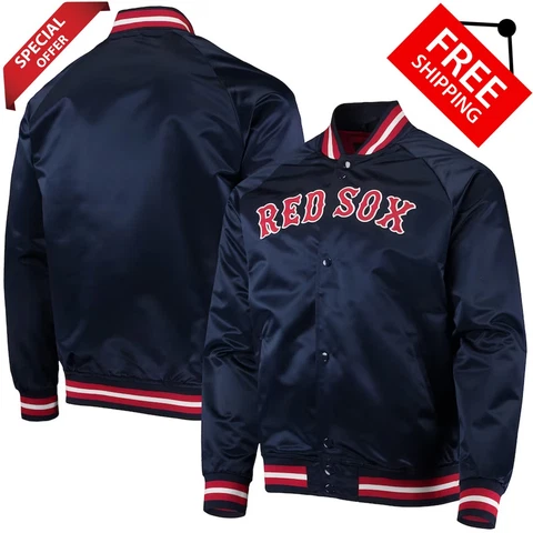 Boston Red Sox Lightweight Satin Raglan Full-Snap Bomber Letterman Jacket Cover