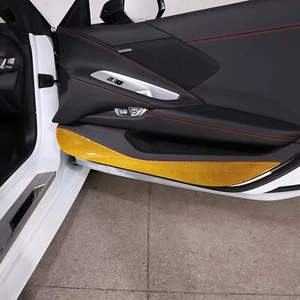 Yellow Carbon Door Lower Anti Kick Panel Protect Sticker For Corvette C8 2020-25 - Picture 1 of 12