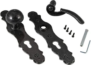 Türbeschlag Schmiedeeisen Haustür Türgriff Langschild schwarz Knopf Türknauf - Picture 1 of 16