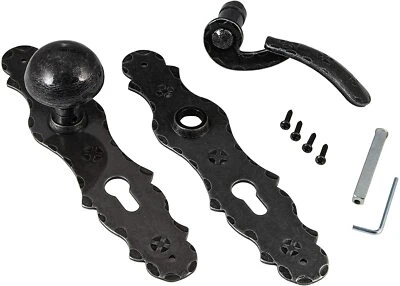 Türbeschlag Schmiedeeisen Haustür Türgriff Langschild schwarz Knopf Türknauf - Bild 1 von 4