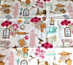 1 yard cotton quilt fabric Pink Home sweet Home Kitchen RJR fabrics OOP - Picture 1 of 5