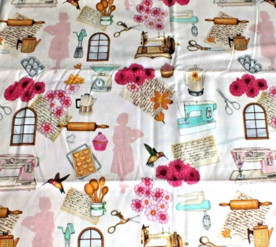 1 yard cotton quilt fabric Pink Home sweet Home Kitchen RJR fabrics OOP - Image 1 of 4