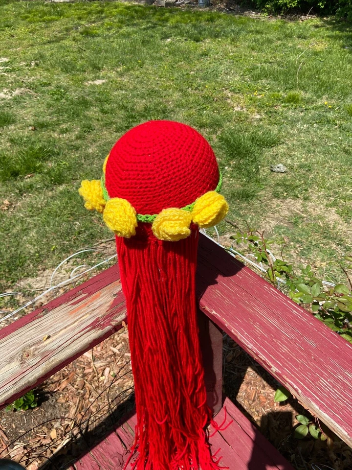 Peluca hippie niña hilo ganchillo gorro hecho a mano Foto 1 de 4