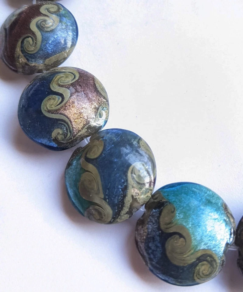 Cuentas de vidrio de murano hechas a mano 18 mm lenteja color azul 4 cuentas (#a68) Foto 1 de 2