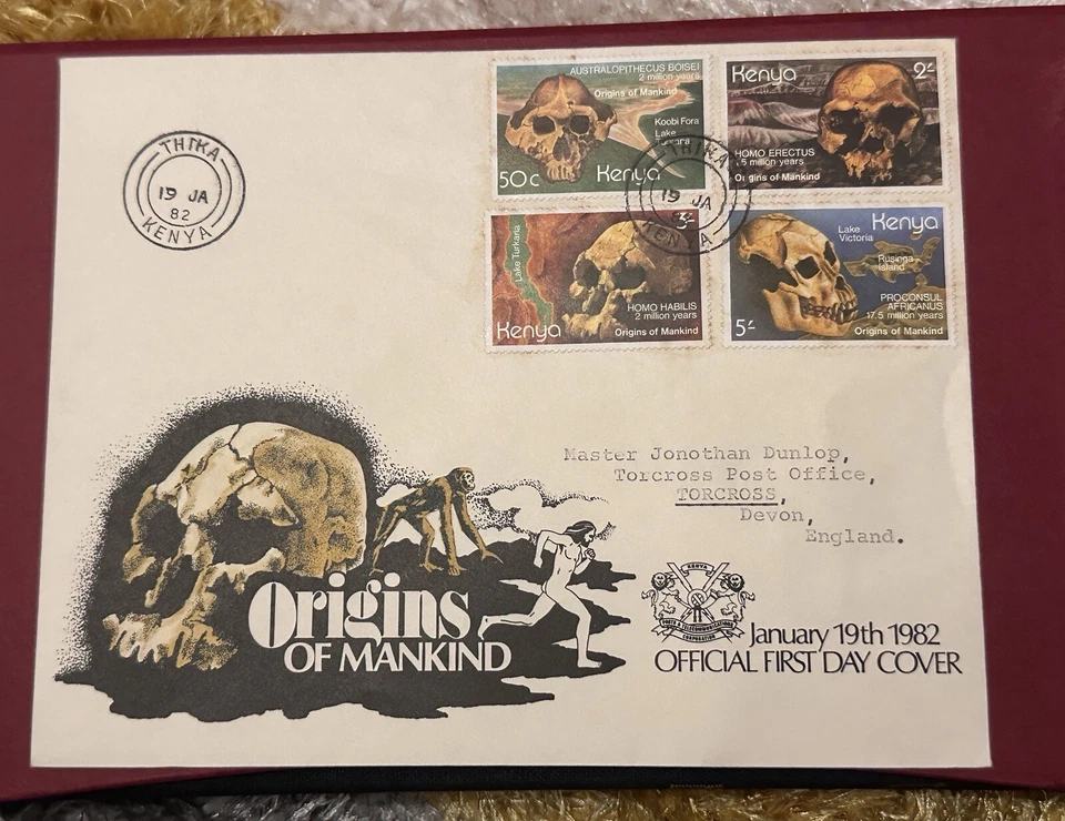 1982 KENYA FDC ORIGINS OF MANKIND TO ENGLAND - Image 1 of 2
