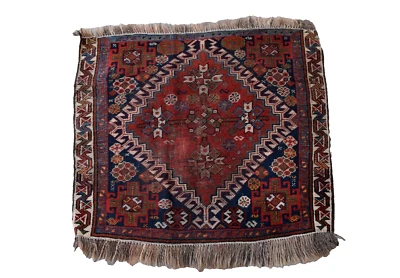 2x2 Antique Tribal Bag Face – Deep Red & Navy Diamond Medallion Design – Nomadic - Image 1 of 4