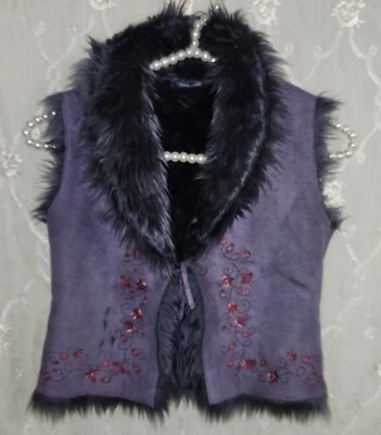 Girls Kids Children Soft Faux Suede & Fur Purple Vest Size 3-4 - Image 1 of 4