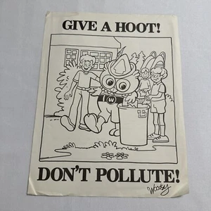 Woodsy The Owl Vintage 1979 Coloring Book Paper Sheet 1970’s Give A Hoot Forest - Picture 1 of 17