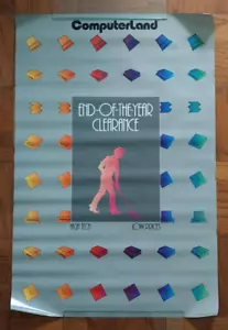 Poster vendita 24x36 floppy disk PC vintage ComputerLand 1983 con janitor - Foto 1 di 4