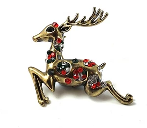 Broche de Navidad para renos saltando cristal brillante en tono dorado - Imagen 1 de 1