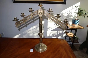 Vintage Benziger Bros New York Adjustable Brass Church Altar Candelabra 7 Candle - Picture 1 of 14