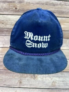 Vintage Mount Snow Vermont Ski Resort Blue Corduroy Strapback Hat / Cap - Picture 1 of 12