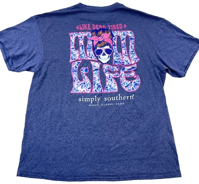 Simply Southern Shirt Women Blue Pink Tee Mom Life Skull Ladies Top T-Shirt - Imagem 1 de 4