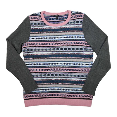 TALBOTS Fair Isle Sweater Womens M Nordic Striped Pullover Wool Gray Pink - Image 1 of 4