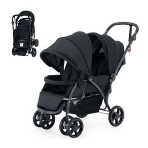 Folding Double Baby Stroller with Tandem Seating and Canopy for Toddlers Black - Picture 1 of 3