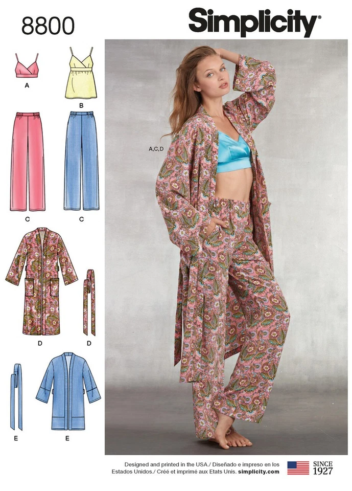 SIMPLICITY SEWING PATTERN 8800 MISSES XS-XL PYJAMAS, PANTS, TOP, BRA TOP & ROBE - image 1 of 4