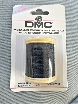 DMC Metallic Embroidery Thread 43.7yd Black/Noir 310 Art 271Z - Image 1 of 2