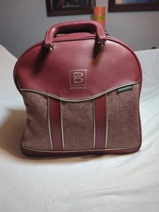 Vintage Brunswick Bowling Ball Burgundy Vinyl/Tweed Fabric  - Picture 1 of 14