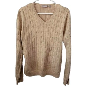 Maglione Croft & Barrow maglia cavo scollo a V filo oro metallizzato pullover appariscente Lg - Foto 1 di 11