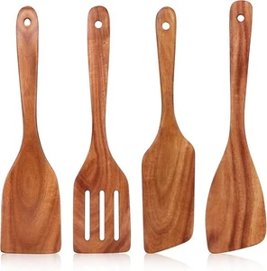 Best Non Toxic Wooden Spatula for Cooking Utensils Set Wood Spurtle 12, 4 Pcs  - Picture 1 of 7