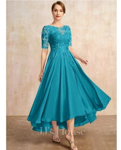 Neu JJ's House asymmetrisches Spitzen Chiffon Abendkleid Gr. 12 Farbe: Jade NEU! - Bild 1 von 6