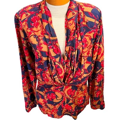 Винтажная шелковая блузка Spencer Jeremy с длинным рукавом цвет пеплум осень пейсли синий - Изображение 1 из 4