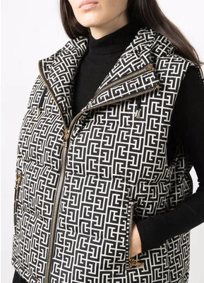 Balmain Monogram-Pattern Sleeveless Padded Gilet Oversized Vest– Size S Small - Image 1 of 4