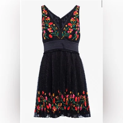 French Connection Amity Lace Embroidered Floral Black Dress Women’s Size 8 NWT - image 1 of 4