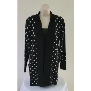 Cardigan aperto a pois ISAAC MIZRAHI maglia jacquard nero bianco -- taglia M--nuovo! - Foto 1 di 11