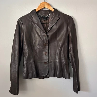 Ralph Lauren Black Label Womens 10 Brown Lambskin Leather Blazer Jacket Italy - Image 1 of 4