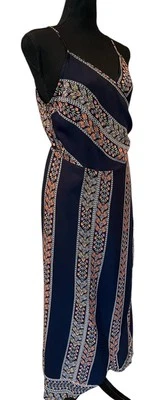 Maxi Vestido Envolvente Talla Grande Azul Oscuro Floral Ligero Tanque Playa Boho Rubor Foto 1 de 4