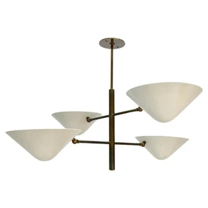 Mid Century Modern Off White Three Arm Chandelier Stilnovo style Adjustable Chan - Picture 1 of 3