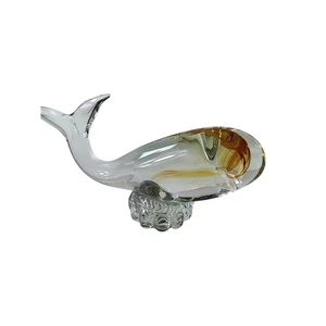 Glass Art Clear Brown WHALE Paperweight Figurine 9" Heavy - Picture 1 of 7