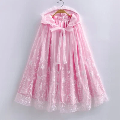 Kids Toddler Girls' Cosplay Elsa Princess Pink Tulle Cape Frozen Snow cloak - Image 1 of 4