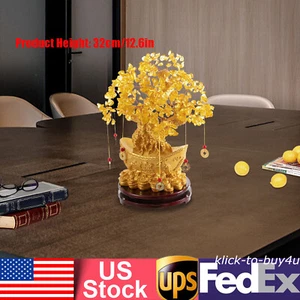 Feng Shui Money Tree Bonsai Wealth Fortune Blessing Gift Office Home Decor Gold - Picture 1 of 19