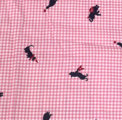 Vintage Pink Gingham Cotton Fabric Tiny Circus Animal Print .8Y #10 - Image 1 of 4