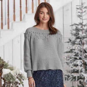 Sundance Sweater S Ice Gray Mohair Pointelle Knit Beaded Lightweight Pullover - Bild 1 von 7