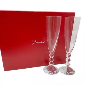 BACCARAT France Two VEGA Glass Crystal CHAMPAGNE FLUTES with box - Picture 1 of 4