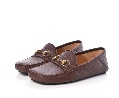 Mocassini Gucci Hebron in pelle di vitello da uomo Horsebit marrone chiaro taglia 42