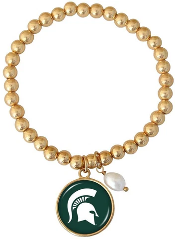 Michigan State Spartans Diana Gold and Pearl Stretch Bead Bracelet Jewelry MSU Cover