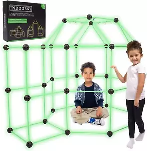 INDOORSY Tinker Toys Fort Building Kit |100pc Glow In The Dark Kids Fort Kit For - Picture 1 of 12