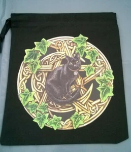 Gothic large Draw String Cotton Pouch Lisa Parker Cat With Pentagram Brand New - Picture 1 of 2