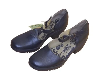 Fly London Wifo Women Size 42 Black Leather Mary Jane Pump Block Heel 501440000 - Image 1 of 4