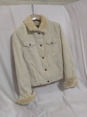 Arizona Jeans Co Corduroy Off White Faux  Fur Lined  Jacket Women's Sz Lge USED - Image 1 of 4